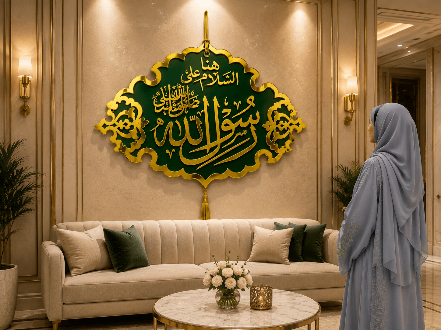 Islamic Wall Art – Green & Golden Calligraphy
